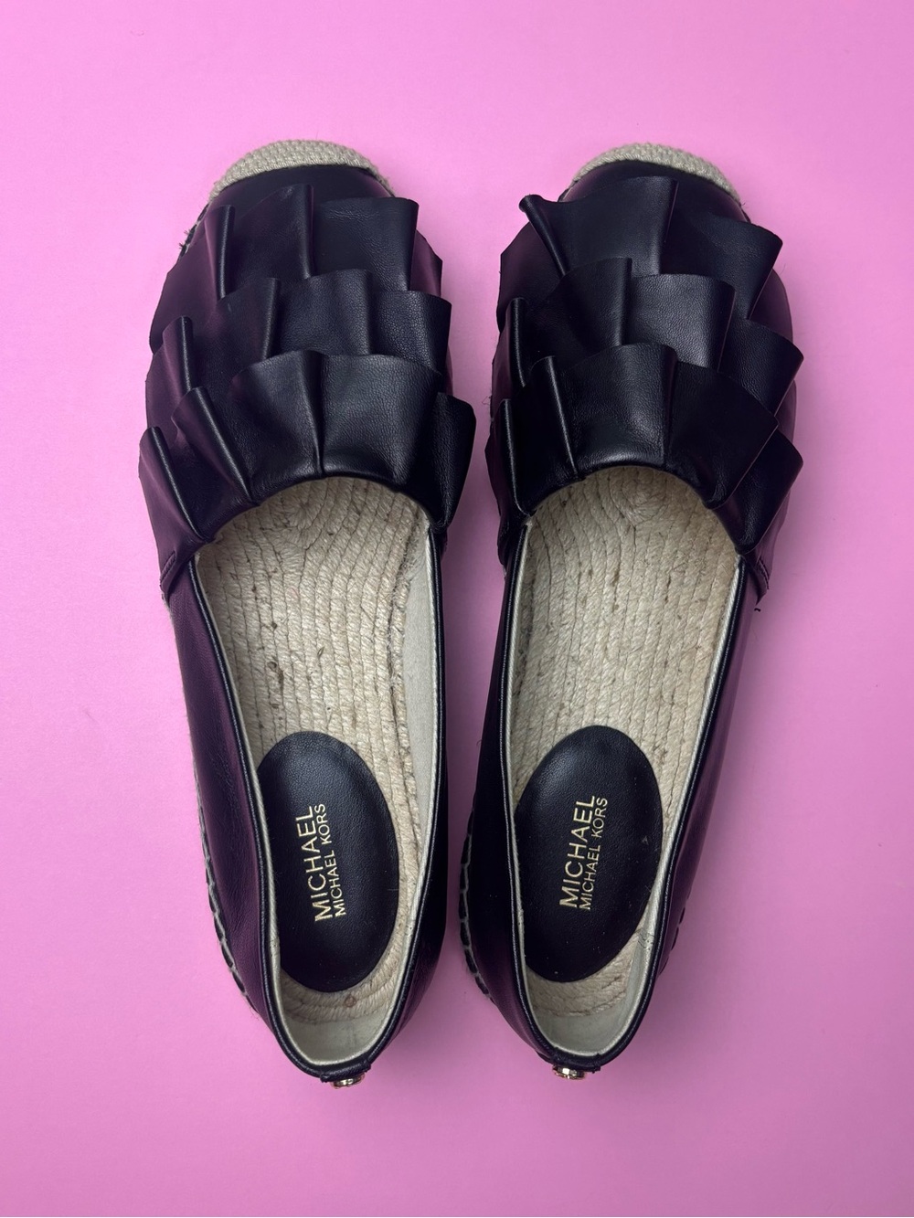 Michael Kors Black Ruffle Espadrille Slip-On Flats Size 9M